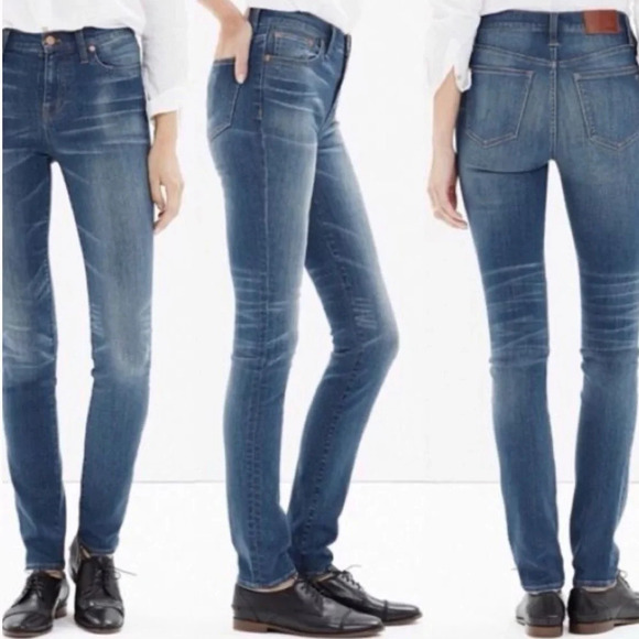 Madewell Jeans Womens 25 High Rise Alley Straight Skinny Slim Grunge Casual Blue - Picture 2 of 11